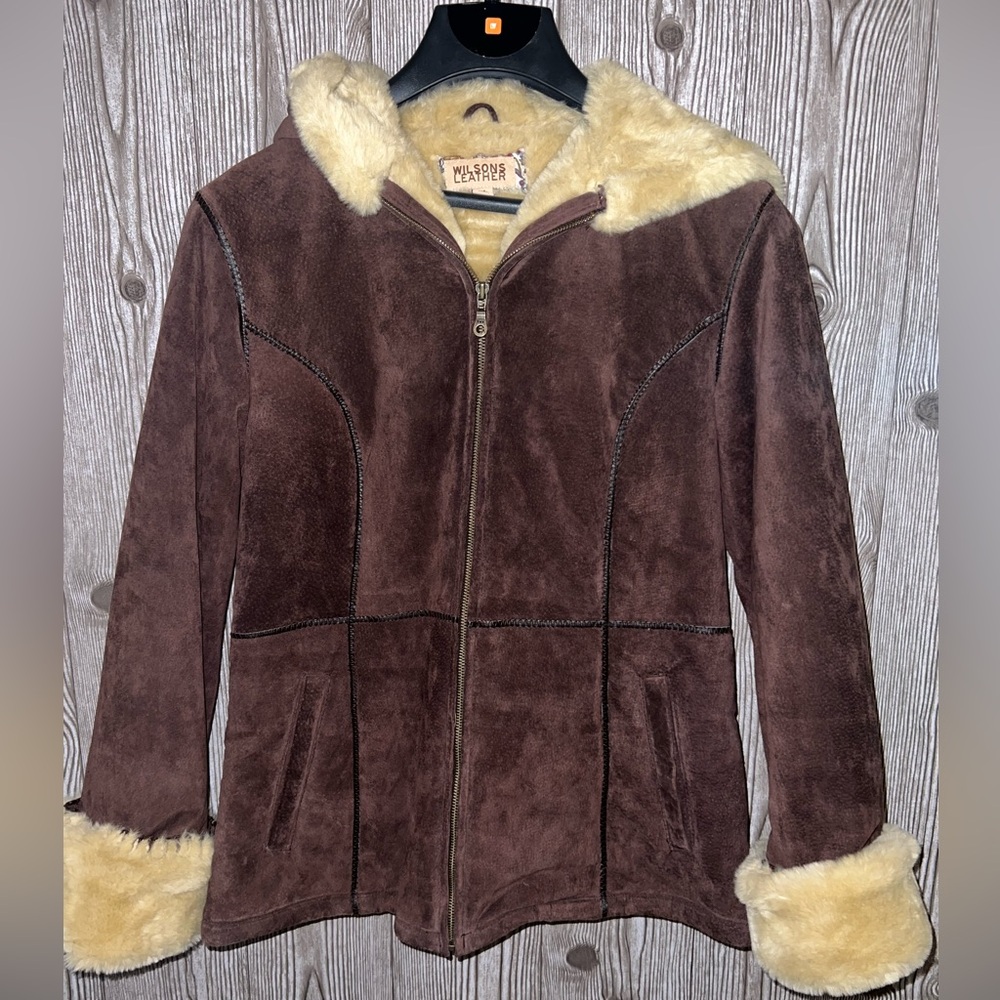 Wilson’s Leather Y2K Brown Hooded Penny Lane Sheepskin Shearling Coat Size M
